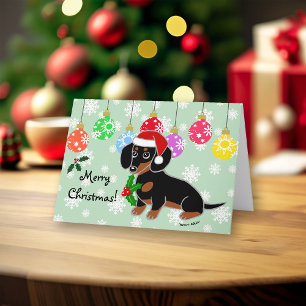 Cartes Pour Fêtes Annuelles Black et Tan Dachshund Père Noël