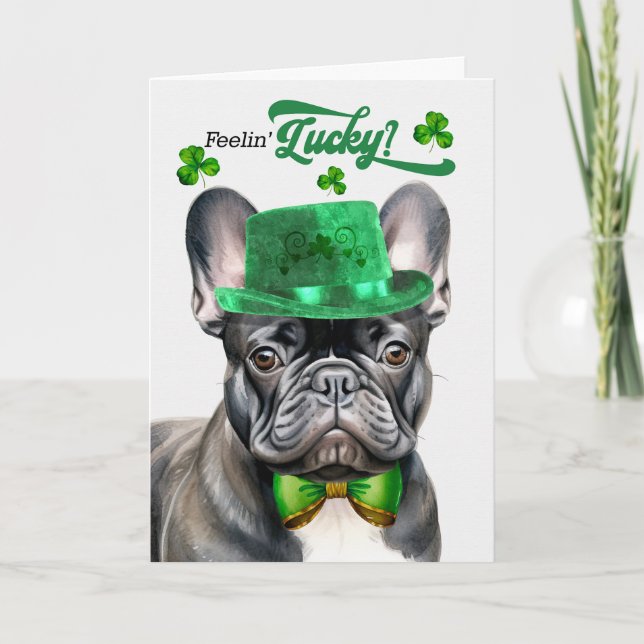 Cartes Pour Fêtes Annuelles Black French Bulldog Lucky St Patrick's Day (Devant)