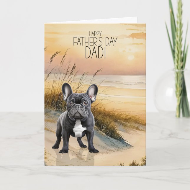 Cartes Pour Fêtes Annuelles Black French Bulldog Sunset Beach Father's Day (Devant)
