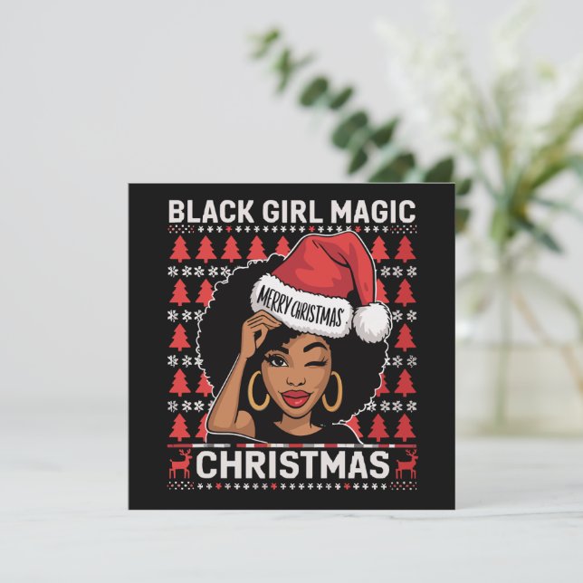 Cartes Pour Fêtes Annuelles Black Girl Magic Joyeux Noël Afro-Américain  (Debout devant)