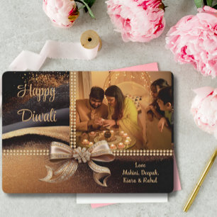 Cartes Pour Fêtes Annuelles Black Gold Diwali Photo Grey