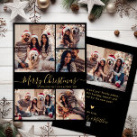 Cartes Pour Fêtes Annuelles Black Gold Elegant 5 Photo Collage Noël<br><div class="desc">Élégante calligraphie Simple Moderne Noir et Or 5 Collage photo Joyeux Script de Noël Carte de vacances. Ce modèle festif, minimaliste, fantaisiste cinq (5) photo vacances carte de voeux dispose d'une jolie grille photo collage et "Joyeux Noël" texte de salutation qui est écrit dans une belle tourbillonnant lettre en écriture...</div>