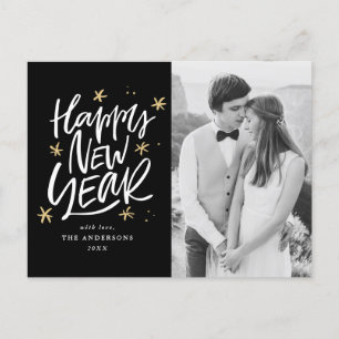 Cartes Pour Fêtes Annuelles Black & Gold Happy New Year Photo
