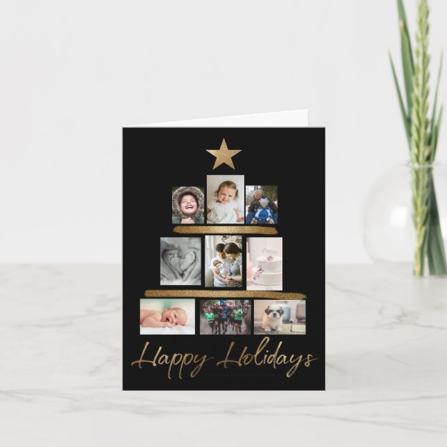 Cartes Pour Fêtes Annuelles Black Gold Holiday Family Christmas Tree (Devant)