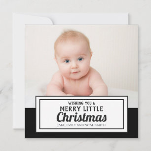 Cartes Pour Fêtes Annuelles Black Gold Merry Little Christmas Family Photo