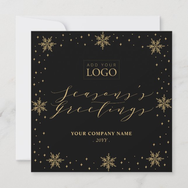 Cartes Pour Fêtes Annuelles Black & Gold Snowflake Logo de Noël (Devant)