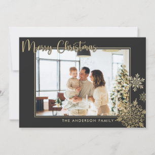 Cartes Pour Fêtes Annuelles Black & Gold Snowflakes Joyeux Noël Photo