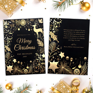 Cartes Pour Fêtes Annuelles Black Gold stylish Festive Joyeux Noël