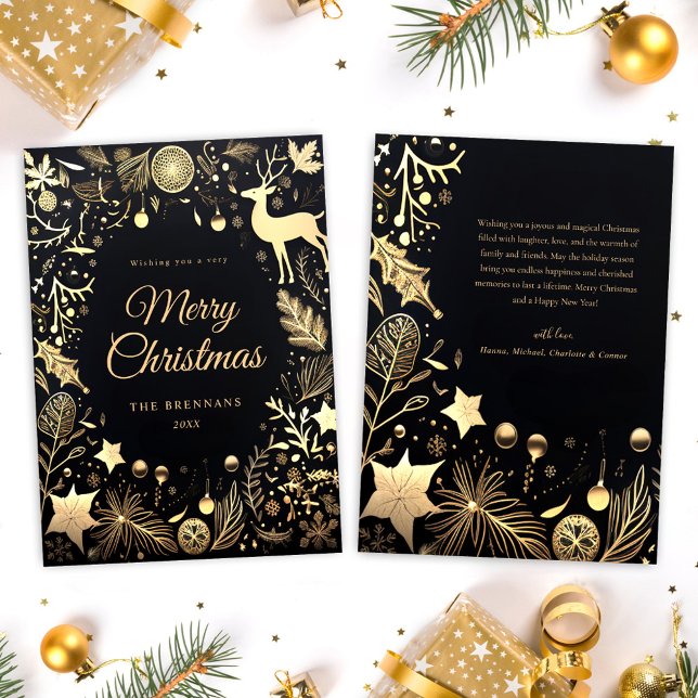 Cartes Pour Fêtes Annuelles Black Gold stylish Festive Joyeux Noël (Black Gold Stylish Festive Merry Christmas Holiday Card)