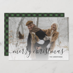Cartes Pour Fêtes Annuelles Black Green Buffalo Plaid Photo Joyeux Noël