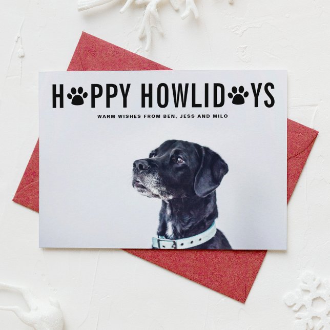 Cartes Pour Fêtes Annuelles Black Happy Howlidays Bold Typographie Pet Holiday (Créateur téléchargé)