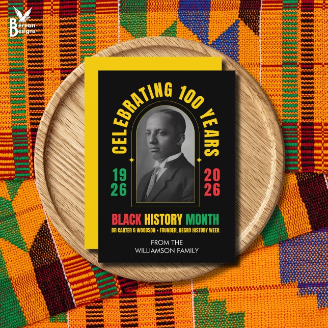 Cartes Pour Fêtes Annuelles BLACK HISTORY MONTH CENTENNIAL 100 Years BHM (BLACK HISTORY MONTH CENTENNIAL flat card to celebrate BHM centenary. Ideal souvenir card.)