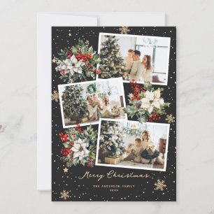 Cartes Pour Fêtes Annuelles Black Holly Berries Poinsettia Photo Noël