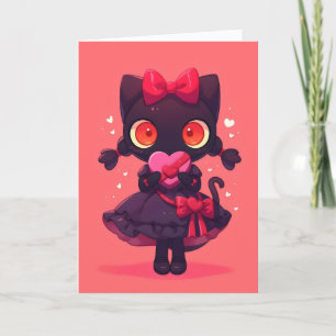 Cartes Pour Fêtes Annuelles Black Kitty Girl Anime Love