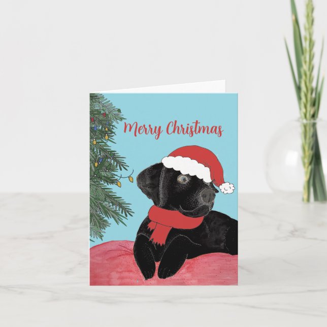 Cartes Pour Fêtes Annuelles Black Lab à Noël (Devant)