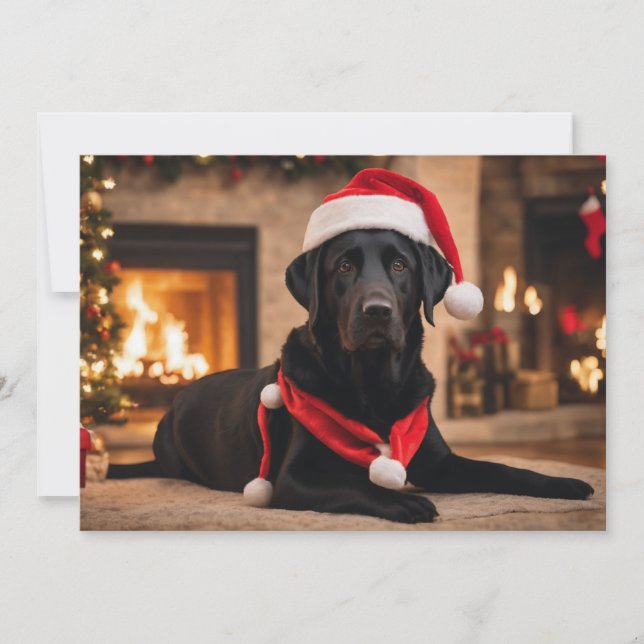 Cartes Pour Fêtes Annuelles Black Lab avec chapeau de Santa (Devant)