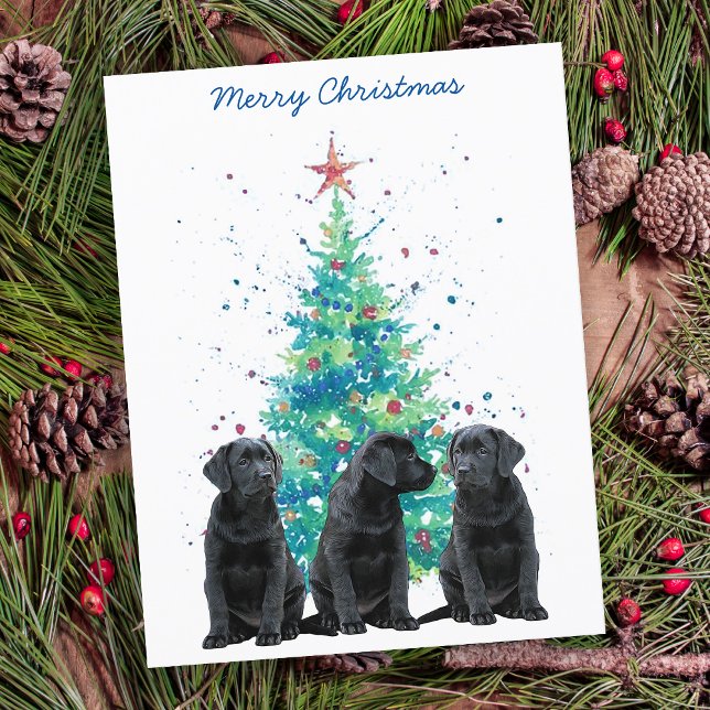 Cartes Pour Fêtes Annuelles Black Lab Joyeux Noël Labrador mignon Chien chiot (Créateur téléchargé)