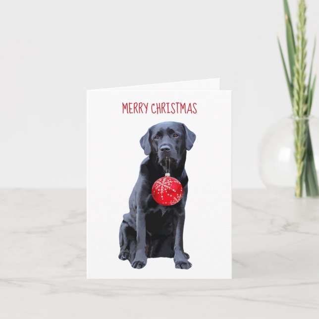 Cartes Pour Fêtes Annuelles Black Lab Joyeux Noël - Labrador Puppy Cute Chien (Devant)