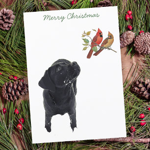Cartes Pour Fêtes Annuelles Black Lab Joyeux Noël mignonne Chien Oiseau Labrad