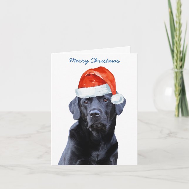 Cartes Pour Fêtes Annuelles Black Lab Merry Christmas Labrador Cute Père Noël  (Devant)