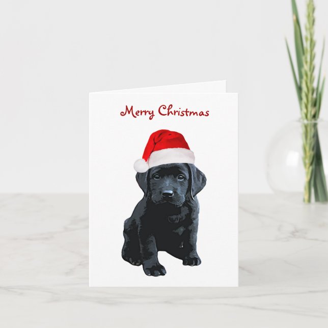 Cartes Pour Fêtes Annuelles Black Lab Merry Christmas Labrador Puppy Père Noël (Devant)