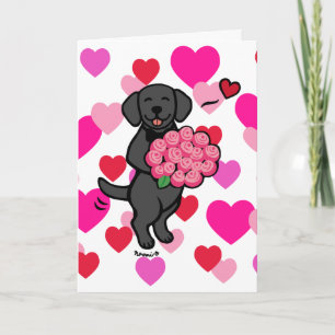 Cartes Pour Fêtes Annuelles Black Labrador Cartoon Rose Valentine Holiday Car