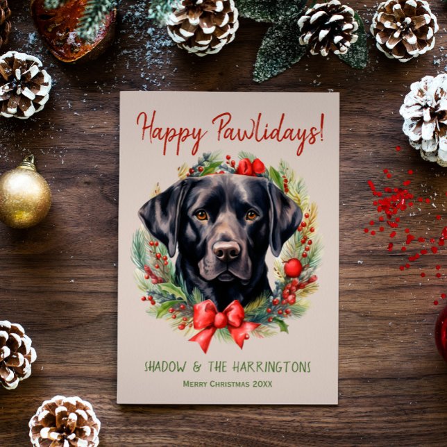 Cartes Pour Fêtes Annuelles Black Labrador Chien Noël Joyeux Pawlidays (Créateur téléchargé)