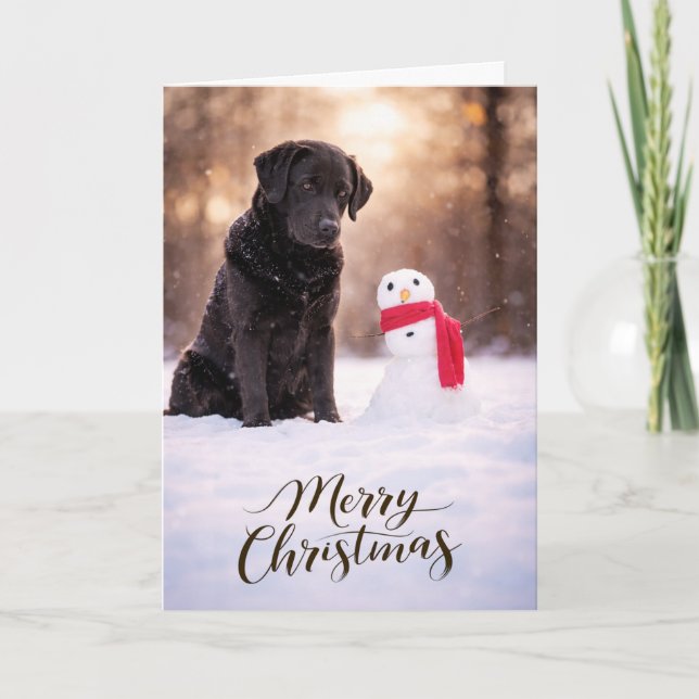 Cartes Pour Fêtes Annuelles Black Labrador Christmas Snowman Card (Devant)