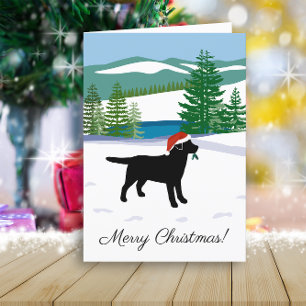 Cartes Pour Fêtes Annuelles Black Labrador Christmas Winter View