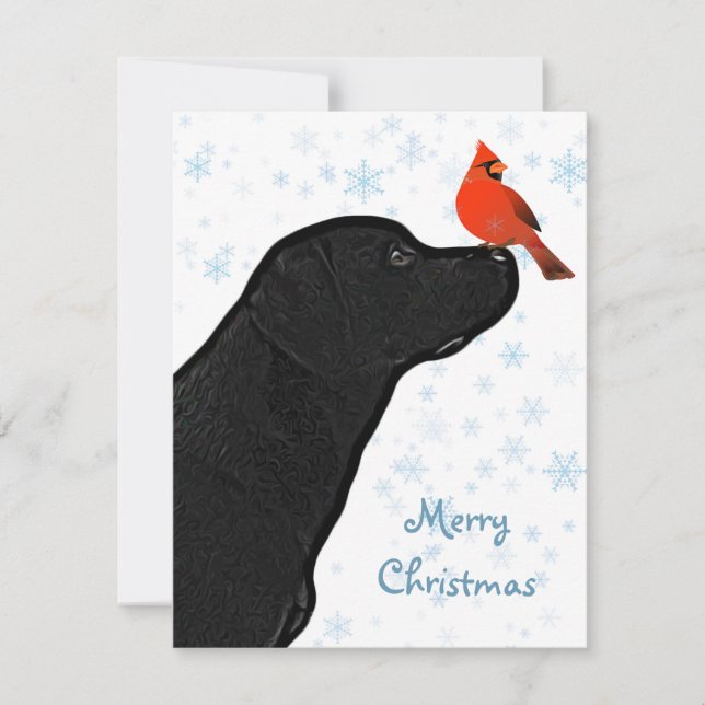 Cartes Pour Fêtes Annuelles Black Labrador Joyeux Noël et cardinal (Devant)