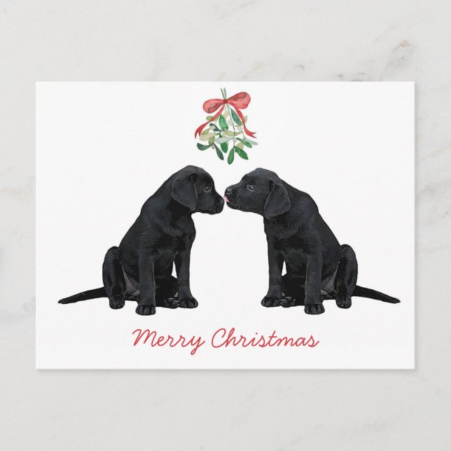 Cartes Pour Fêtes Annuelles Black Labrador Mistletoe mignon Chien Chien Chien  (Devant)