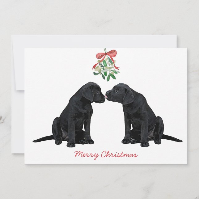 Cartes Pour Fêtes Annuelles Black Labrador Mistletoe mignon Chien Chien Chien  (Devant)