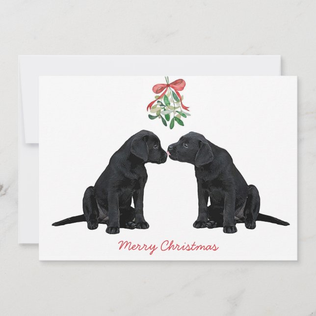 Cartes Pour Fêtes Annuelles Black Labrador Mistletoe mignon Chien Chien Chien  (Devant)