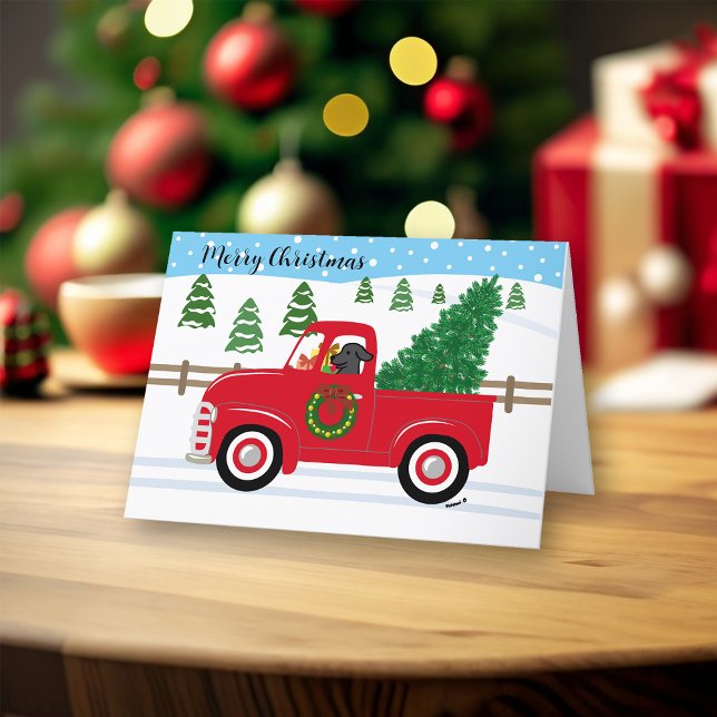 Cartes Pour Fêtes Annuelles Black Labrador Red Truck Christmas (Black Labrador and Vintage Red Truck Design Christmas Cards for Black Labrador Owners. )