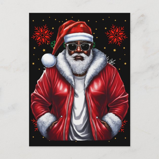 Cartes Pour Fêtes Annuelles Black Man Melanin Noël Noël Noël Noël Claus vilain (Devant)