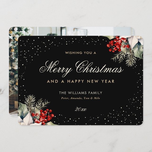Cartes Pour Fêtes Annuelles Black Merry Christmas Happy New Year Photo (Devant / Derrière)