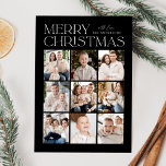 Cartes Pour Fêtes Annuelles Black Modern Christmas 9 Photo Collage<br><div class="desc">Carte photo moderne de Noël avec "Joyeux Noël" affichée en haut du design en lettres blanches tendance avec un arrière - plan noir. Un collage photo de 9 photos est présenté ci-dessous dans une mise en page en grille. Personnalisez la carte de Noël multiphoto avec votre nom de famille. La...</div>