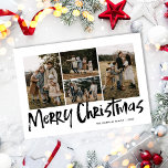 Cartes Pour Fêtes Annuelles Black Modern Letters Quatre Photo Joyeux Noël<br><div class="desc">Black Modern Lettering Four Photo Joyeuse carte de Noël avec quatre photos sur le devant et un motif de verdure festif sur le dos.</div>