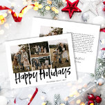 Cartes Pour Fêtes Annuelles Black Modern Letting Cinq Photo Happy<br><div class="desc">Black Modern Lettering Five Photo Happy Holiday Card contient quatre photos sur le devant,  et une autre photo sur le dos avec de la place pour votre message plus long.</div>