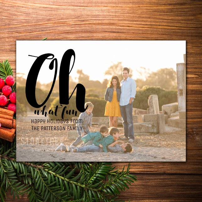Cartes Pour Fêtes Annuelles Black Oh What Fun Holiday Photo Flat Card (Black Oh What Fun Holiday Photo Card)