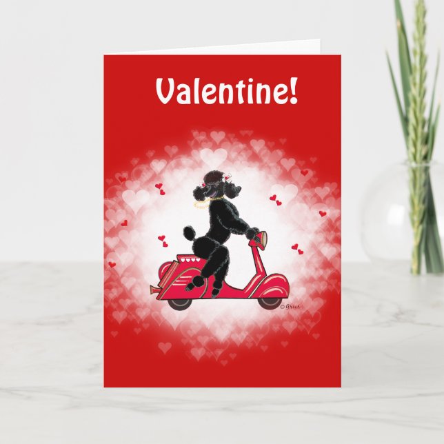 Cartes Pour Fêtes Annuelles Black Poodé et Scooter Valentine Art (Devant)