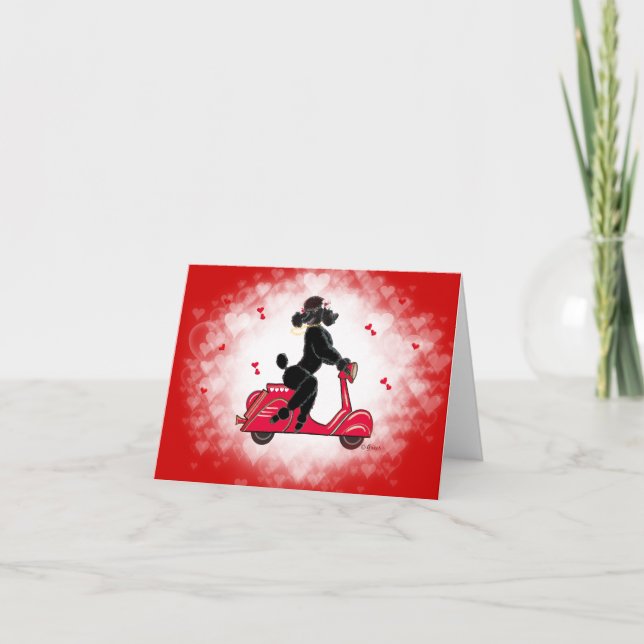 Cartes Pour Fêtes Annuelles Black Poodé et Scooter Valentine Art (Devant)