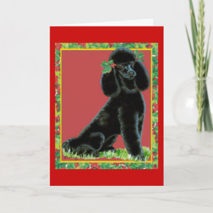 Cartes Pour Fêtes Annuelles Black Poodle Christmas Holly Art Cadeaux & Cards