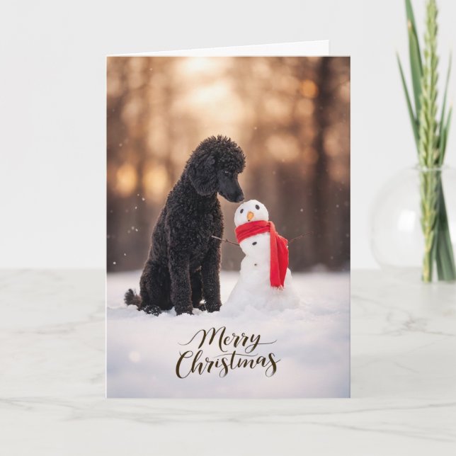 Cartes Pour Fêtes Annuelles Black Poodle Christmas Snowman (Devant)