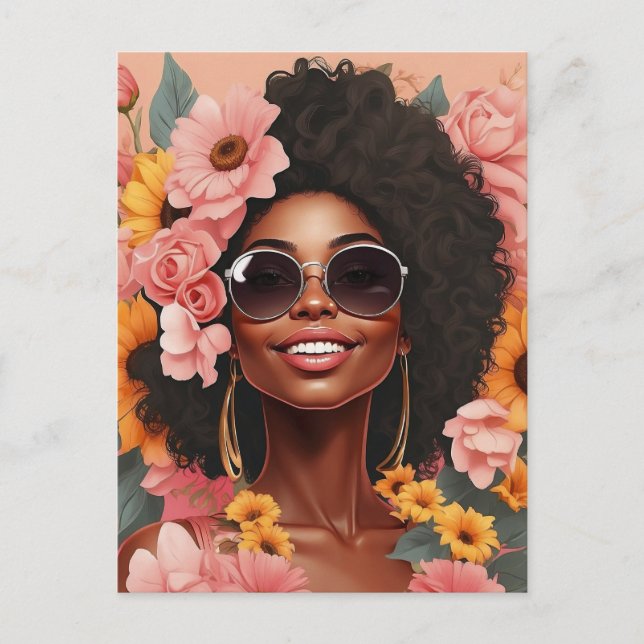 Cartes Pour Fêtes Annuelles Black queen floral afro melanin femme amour fleur (Devant)