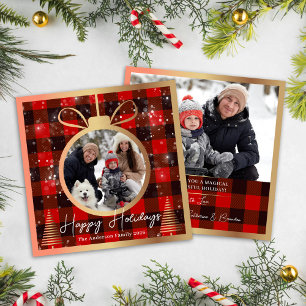 Cartes Pour Fêtes Annuelles Black & Red Buffalo Plaid Ornement de Noël Photo