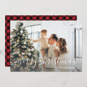 Cartes Pour Fêtes Annuelles Black Red Buffalo Plaid Photo Joyeux Noël