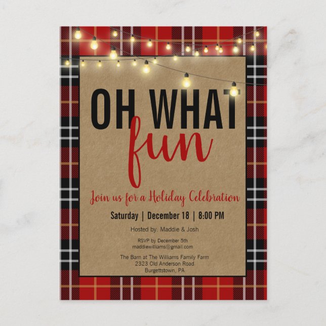 Cartes Pour Fêtes Annuelles Black & Red Plaid Check Fun Holiday Party Invite (Devant)