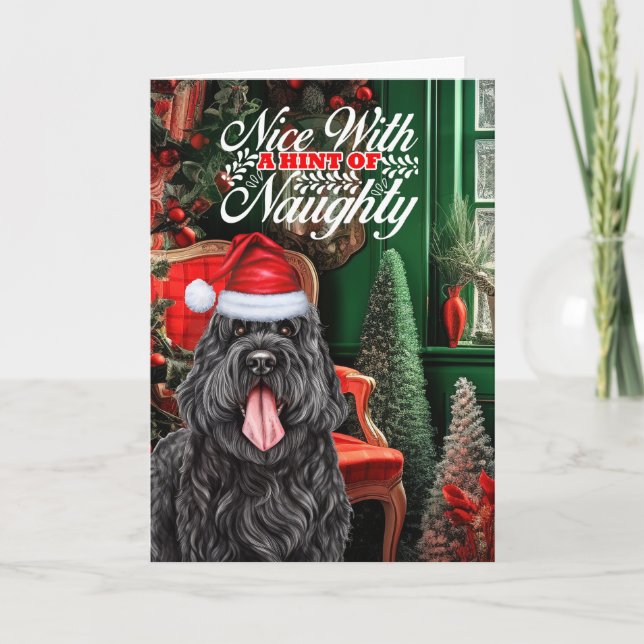 Cartes Pour Fêtes Annuelles Black Russian Terrier Chien de Noël Naughty Nice (Devant)