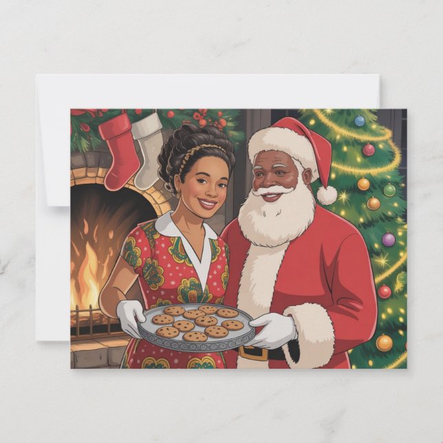 Cartes Pour Fêtes Annuelles Black Santa & Mrs. Claus Christmas Card  (Devant)